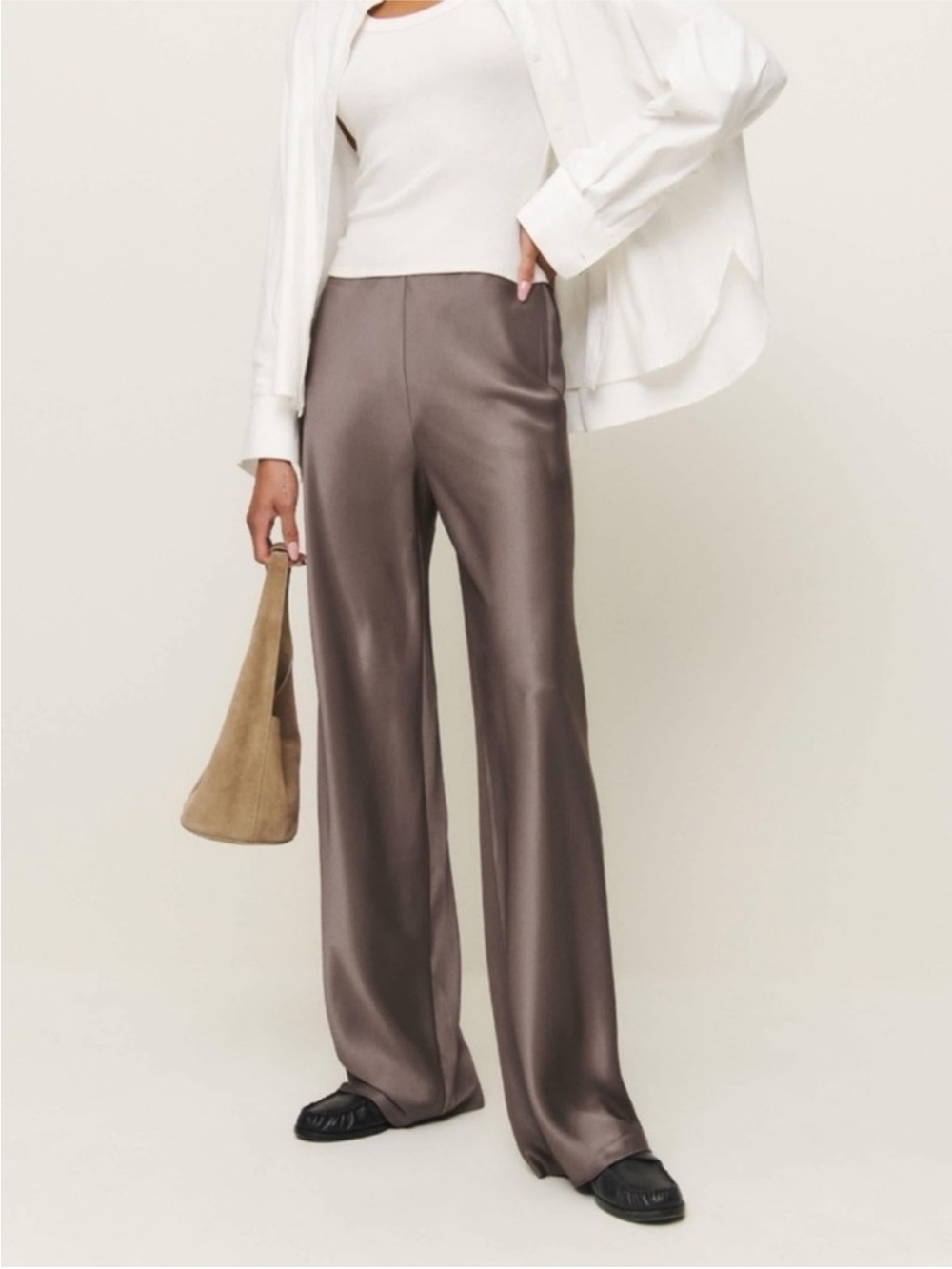 NWT Reformation Gale Satin Mid-Rise Bias Pants HEMMED XL